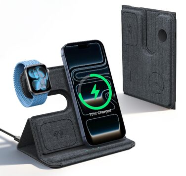 Зарядна станція 3 в 1 Lamicall для iPhone та Apple Watch, сумісна з MagSafe, сіра