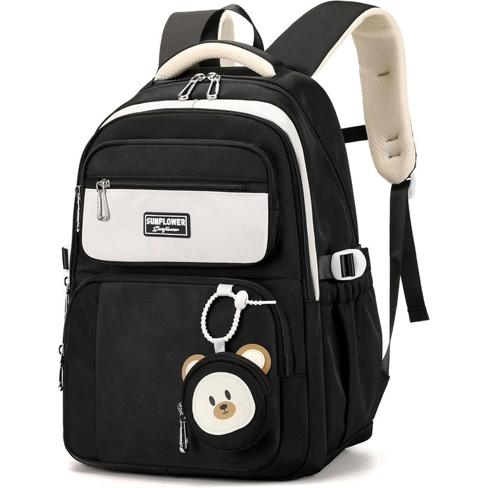 Шкільний рюкзак для дівчинки Makukke, водонепроникний, 30L, для 5 класу, з милим брелоком, зелений (чорний)