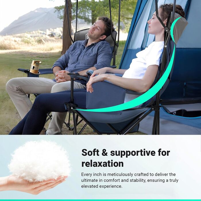 Кемпінговий стілець Overmont зі спадковим дахом, підсклянником та охолоджуючим кишенем - блакитно-сірий