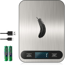 Кухонні ваги цифрові, USB-C, 15 кг, точність 1 г, срібні (з батарейками AAA)