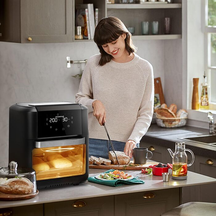 Aigostar Owen - багатофункціональна аерофритюрниця 12 л, 1700 Вт, LED-екран, 8 програм, 7 аксесуарів, обертовий механізм, BPA Free