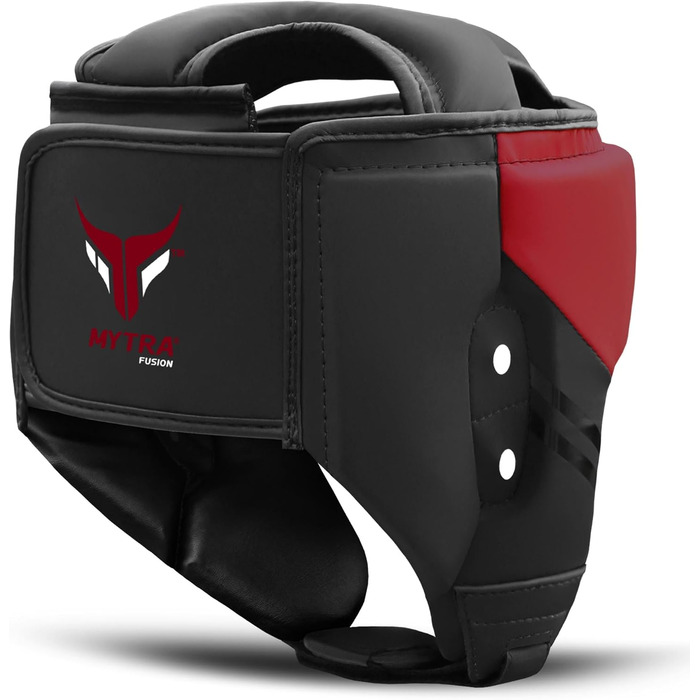 Mytra Fusion Headgear Boxing Headguard with Adjustable Strap - MMA, Muay Thai, Sparring, Karate - Black/Red