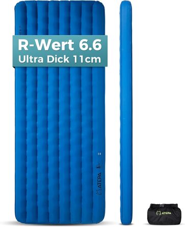 Каремат туристичний ATEPA ThermAir Ultraleicht - ізольований, 6R, R-значення 6.6, 7 камер, 11см товщини, блакитний