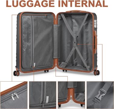 Чемодан ручної поклажі British Traveller середнього розміру, 64 x 43 x 26.5 см, з TSA-замком, ABS+PC, сірий