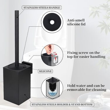 Щітка для унітазу Exleco з нержавіючої сталі, золота, з запасним насадкою та підставкою, настінна/підлогова