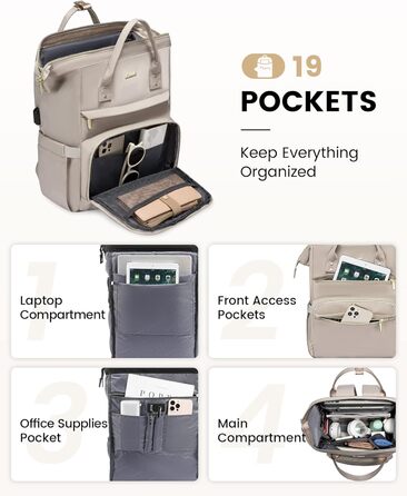 LOVEVOOK Рюкзак для жінок, шкільний рюкзак, рюкзак для ноутбука, водонепроникний, з USB-портом, для навчання, роботи, подорожей, темно-сірий, 17' (15.6', сірий Taro)