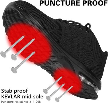 Черевики безпеки OFFCUP для чоловіків, Легкі робочі черевики, Спортивні черевики з металевим носком, Робочі кросівки з дихаючою та протиковзкою підошвою, з повітряною подушкою, зручні 45 EU