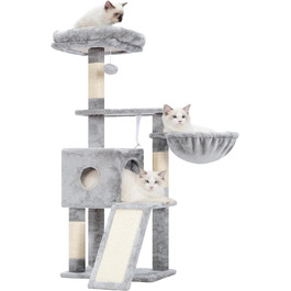 Котячий будиночок Hey-brother Kratzbaum 108 см, багатоярусний котячий комплекс з когтеточками, рампою, гніздечком та іграшками, сірий MPJ007SW