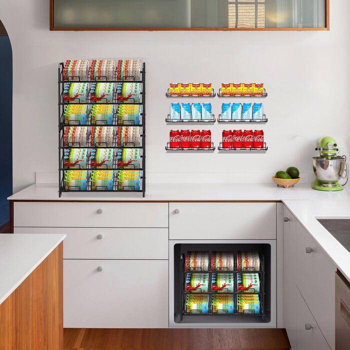 Bomclap Stackable Can Organizer, Can Rack Organizer for Kitchen Cabinets Storage or Countertops, 3-Tier Can Dispenser with Side Shelves, Storage for 42 Cans, Black