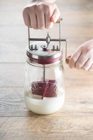Kilner Butter Churn Glass with Hand Crank, Manual Hand Crank and Silicone Mixer, 1L, Opening: 7.2 cm, 16.5 cm x 11 cm x 27 cm, Make butter yourself in about 10 minutes, Glass butter container (pack of 2)