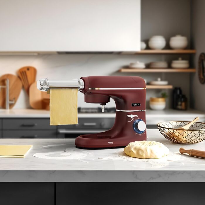 Кухонна машина з машиною для пасти – 2000W, електрична, з нержавіючою чашею 6.2L (червона)