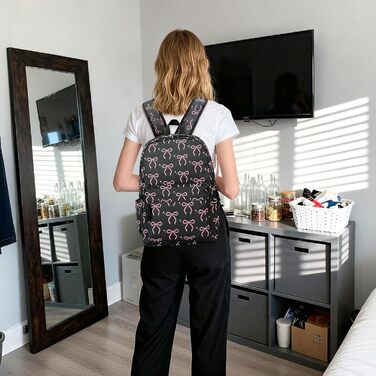 Жіночий рюкзак для ноутбука, шкільний рюкзак, легкий та стильний, чорний/рожевий