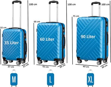 Набір валіз Zelsius 3 шт., блакитний | ABS, з кодовим замком, роздільниками всередині, для ручної поклажі, великий, комплект багажу