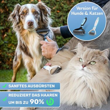 Щітка для собак та котів з довгим волоссям BluePet, видаляє підшерстя та ковтуни. Захист верхнього шару шерсті, видалення ковтунів. Підшерстя-щітка для линьки (S-M котів, блакитна)