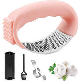 Пресс для часнику та імбиру з важелем, набір з очищувачем для апельсинів, рожевий, нержавіюча сталь