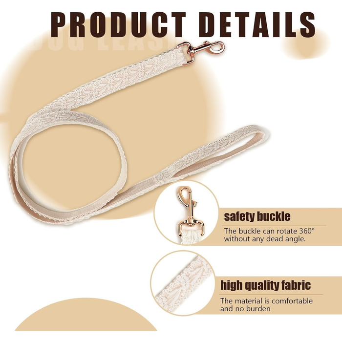 Набір для прогулянок з собакою: шлейка та поводок, розмір S, білий, бежевий. Регульована шлейка без тяги з бантиком та ручкою для зручності. Ідеально для дівчаток.
