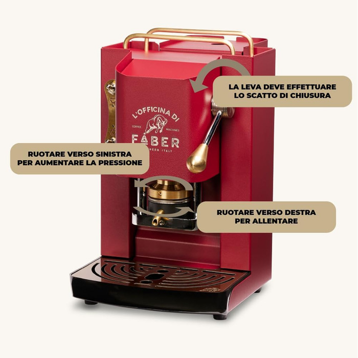Faber Pro Deluxe Brass Coffee Machine with Waffles from Ese Paper 44 mm (Cherry Red) + 50 Waffles Ritz Café Unique Blend