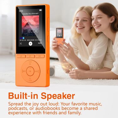 MP3 плеєр 64GB Bluetooth 5.3 з динаміком, HiFi звук, диктофон, E-book, підтримка TF карти 128GB (Помаранчевий)
