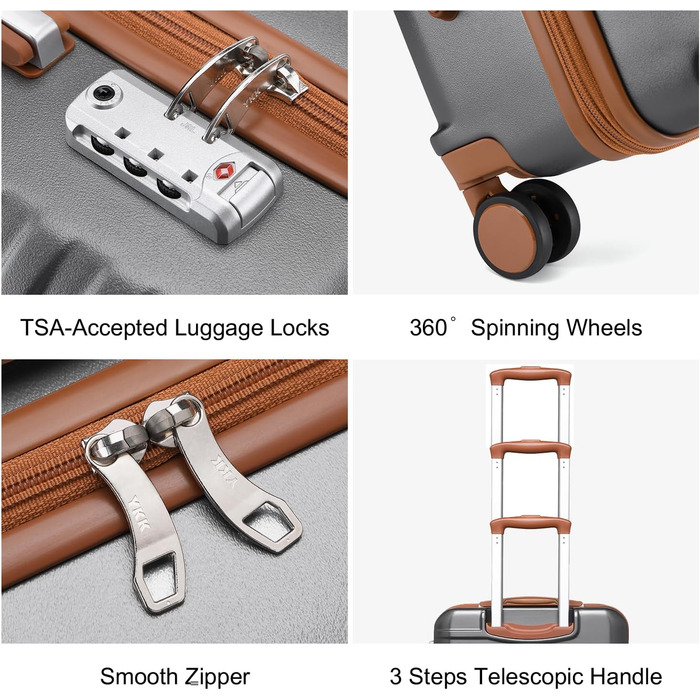 Чемодан ручної поклажі British Traveller середнього розміру, 64 x 43 x 26.5 см, з TSA-замком, ABS+PC, сірий