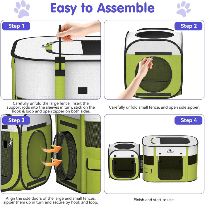 Pawaboo Розкладний вольєр для тварин, переносна клітка для собак та котів, зелений, 90x70x60 см
