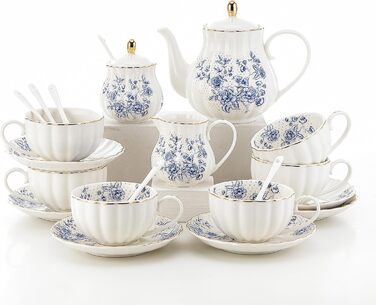 Porcelain Teaservice, Gold Tea Set for Party, Wedding (Blue)