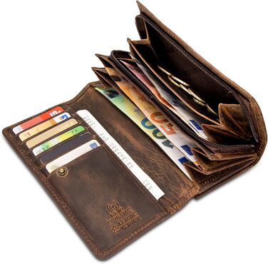 STILORD 'Elisa' Wallet for Women Brown Leather Large with Many Compartments and Zipper, Ladies Purse with RFID Protection, Women's Wallet with Extra Coin Pocket in Portrait Format, Genuine Leather
