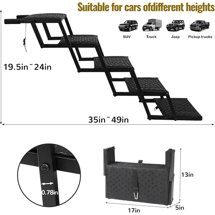 Сходинки для собак у машину - складані рампи для великих собак з неслизькою поверхнею, портативні сходинки для авто, SUV, вантажівки, підтримують до 90 кг (5 сходинок)