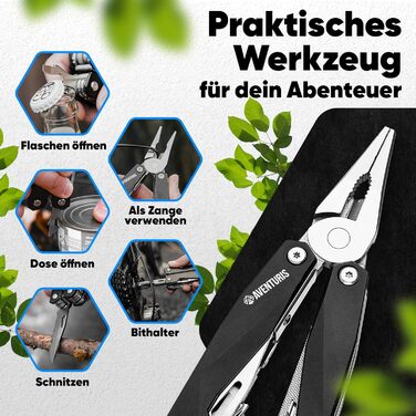 AVENTURIS® Multitool. Great multifunctional tool as bicycle accessories or outdoor gear, a multitool tool as men's gifts or a Leatherman multitool in green (Personalized, Black).