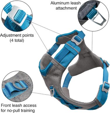 Шлейка для собак Kurgo Journey Air, зручна та безпечна для прогулянок та бігу, з ручкою для контролю, відбивачі, посилена, середній розмір (Orange/Sunset Chevron)