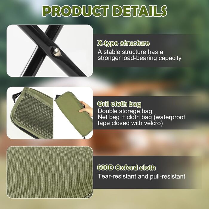 Зручний складаний стільчик-підсвічник для кемпінгу, риболовлі, подорожей та відпочинку на природі