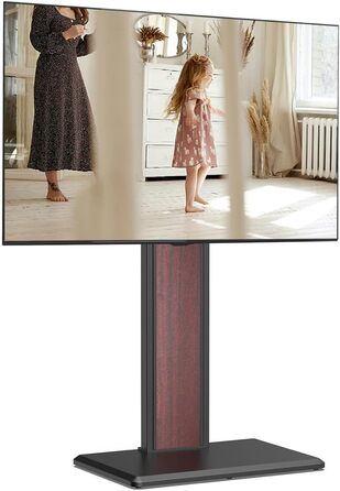 FITUEYES Adjustable TV Stand with Wood Shelf - Swivel & Height Adjustable TV Floor Stand for 32-65 inch TVs (VESA 400x400, Up to 40kg)