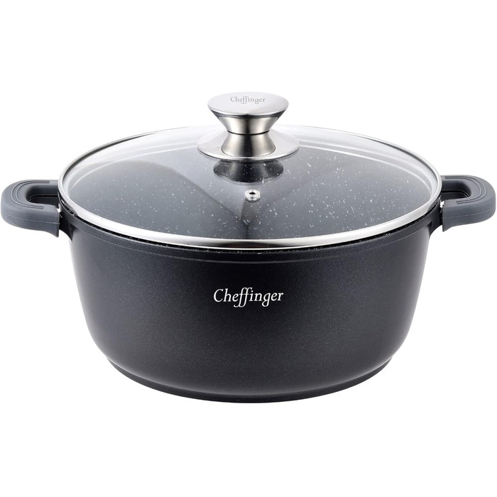 Чавунна каструля Cheffinger з кришкою, 24 см, індукція, чорна