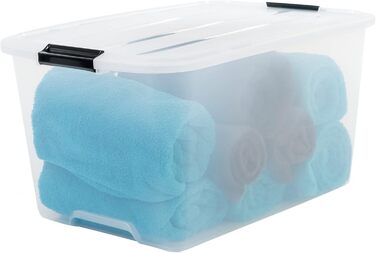 Iris Ohyama Storage Box with Lid, 45L, Set of 6, Transparent, Snap-Lock Closures with Handles, Stackable, Strong & Durable, For Clothing, Garage, Home, Office, Plastic Box, Storage TB-45