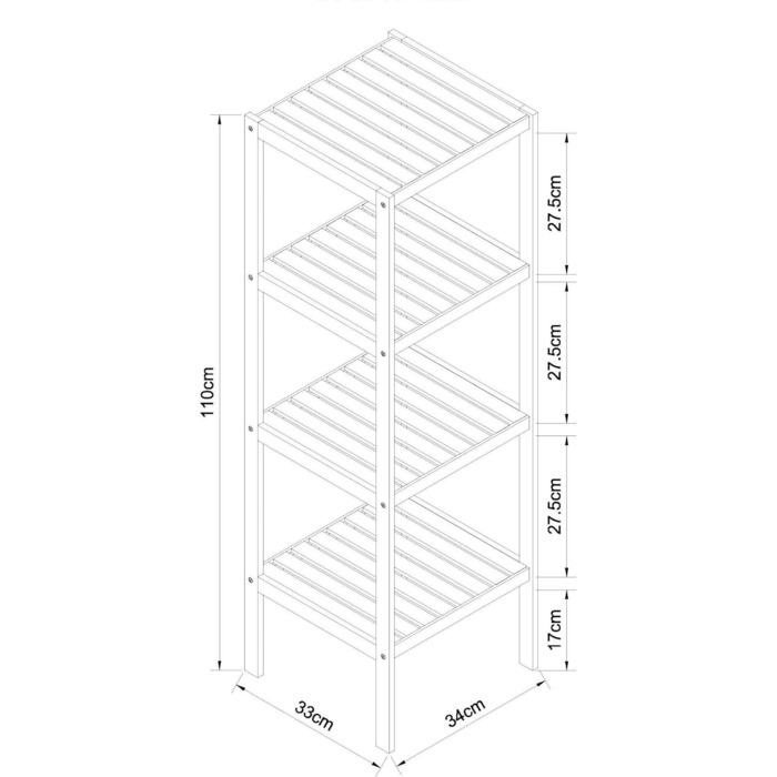 Бамбуковий табурет для ванної EISL BMBA02-BH2, з сидінням, 35x45x35 см, багатофункціональна підставка з 4 полицями