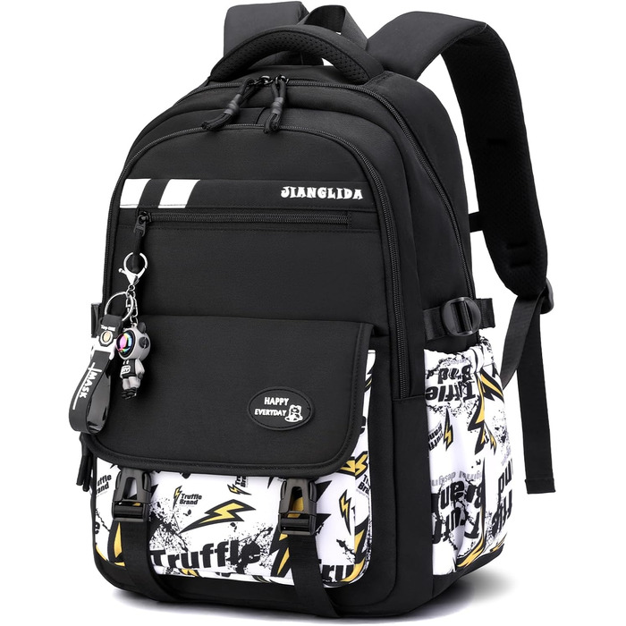 Шкільний рюкзак Tanou для хлопців-підлітків, принт графіті, водонепроникний, 10-18 років, для школи, гімназії, старшої школи (Чорний/Жовтий)
