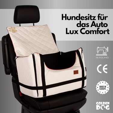 Автомобільний лежак для собак Golden Dog з підсумком та ременем безпеки - 52x44x33 см, шкіра, білий