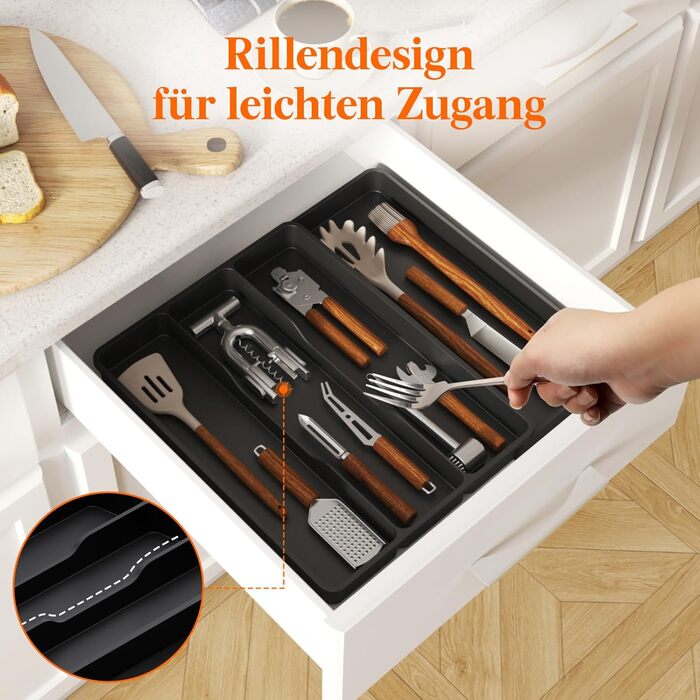 Органайзер для столових приборів Lifewit в шухляду, розширюваний 43.9 см, чорний, 30-44x40x4.6 см