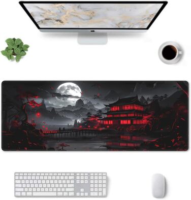 Килимок для миші Anime-стиль, 90 x 40 см, чорно-червоний, для геймінгу та офісу