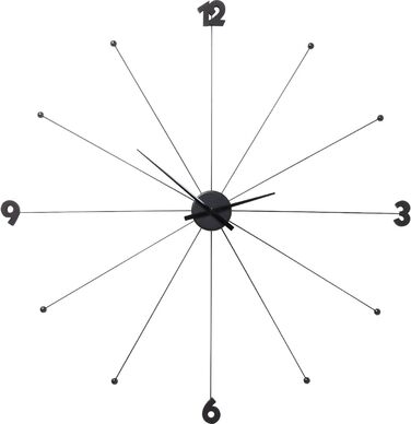 Kare Design Wall Clock Like Umbrella, Black, 100cm Diameter, Clock, Modern, Minimalist, Aluminum Frame, Round, Battery not included