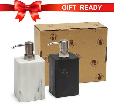 Набір дозатора для мила в ванну кімнату, чорний та білий, стиль мармуру, з нержавіючою срібною помпою, декоративний дозатор для рідкого мила та лосьйону, багаторазовий, квадратний, для кухні, 450 мл