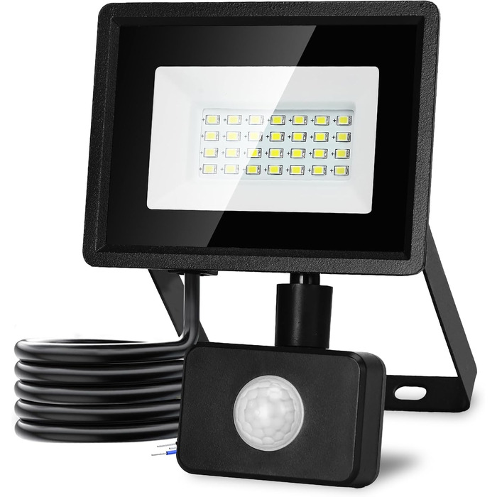 Aigostar 20W LED Floodlight with Motion Sensor Outdoor, 1650LM 6500K Cool White Outdoor Floodlight, IP65 Waterproof Spotlight, Outdoor Light for Garden, Courtyards, Garage, Hotel, 2PC (20W)