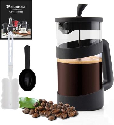 RAINBEAN French Press Maker, 3/6 Cup Coffee Maker Coffee Press for Filter Coffee, Loose Leaf Tea, and Milk Foam, with Triple Stainless Steel Filter, Heat-Resistant Borosilicate Glass, (1000 ML)