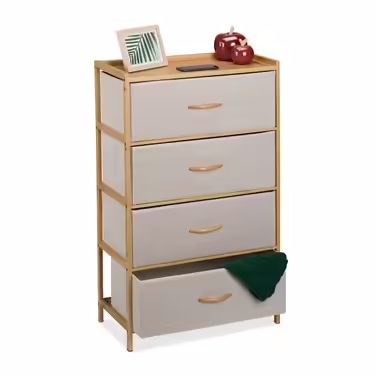 Relaxdays Bamboo Chest of Drawers, 4 Drawers