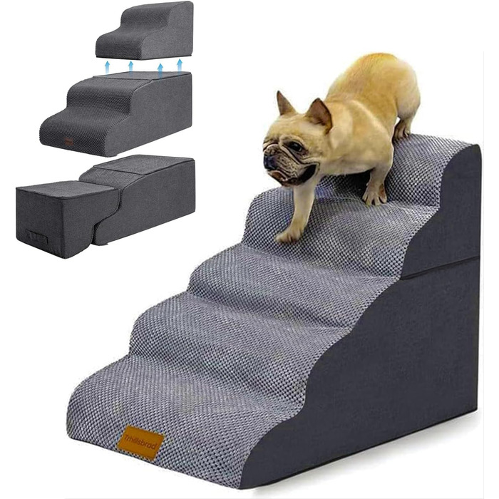 Trhillsbrad Breiter Hundetreppe 5 Stufen für Kleine Hunde, Hochdichtem Schaumstoff Haustiertreppe, Waschbarem Bezug und Rutschfestem Boden (Faltbar Hundetreppe 5 Stufen) - Trhillsbrad Wide Dog Stairs, 5 Steps for Small Dogs, High-Density Foam Pet Stairs, Washable Cover and Non-Slip Bottom (Foldable Dog Stairs, 5 Steps)