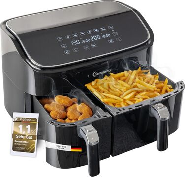 Фритюрниця повітряна Sommertal HF760-7,6L XXL з сенсорним екраном, 8 програм, 2000 Вт - енергоефективна та здорова, велика фритюрниця Air Fryer (9.0L Dual)