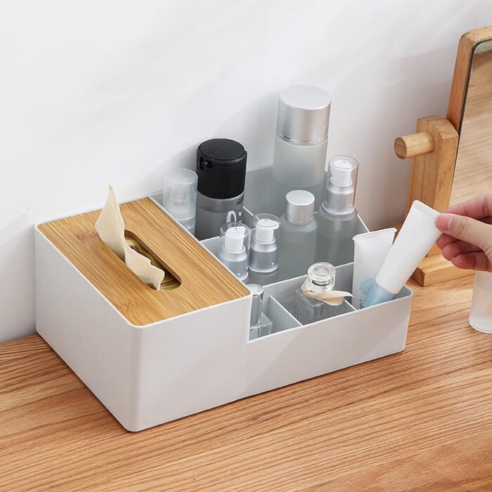 Tissue Box, Tissue Holder Box, Multifunctional Tissue Holder with Stylish Remote Control Desk, Cosmetic Tissue Box for Office Bedroom Car (B grey)
