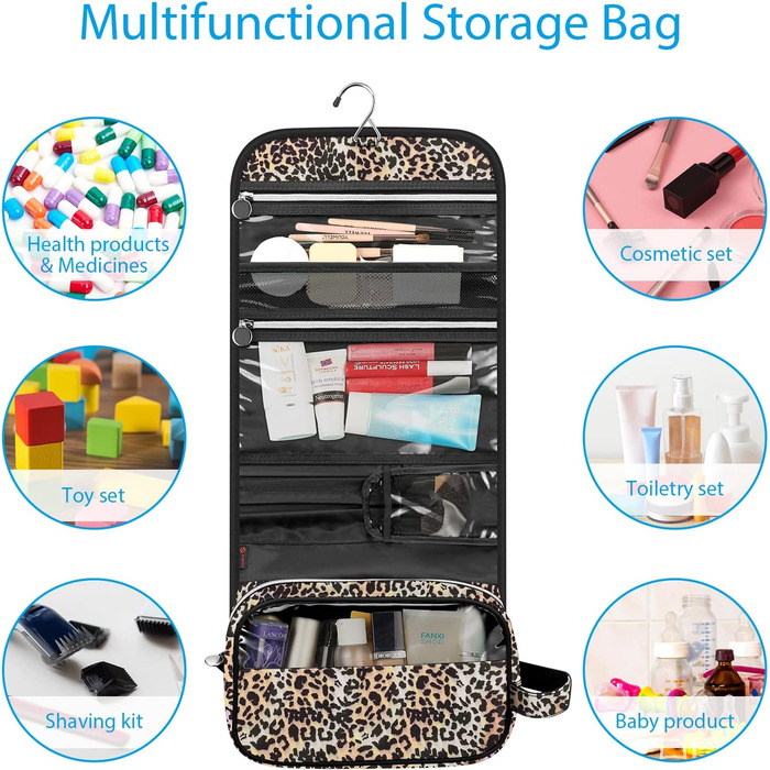 Сумка-органайзер для косметики Fintie: водонепроникна дорожня сумочка з леопардовим принтом для жінок та дівчат