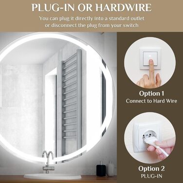 Круглий дзеркало для ванної кімнати Clevich з підсвічуванням, 80 см, сенсорне управління, протитуманне покриття, 3 кольори світла, регулювання яскравості