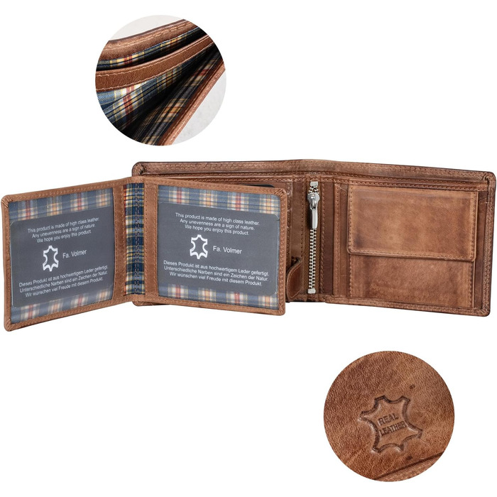 Чоловічий гаманець Volmer Leder з RFID-захистом, антикварний коричневий, місткий (9+4 картки)