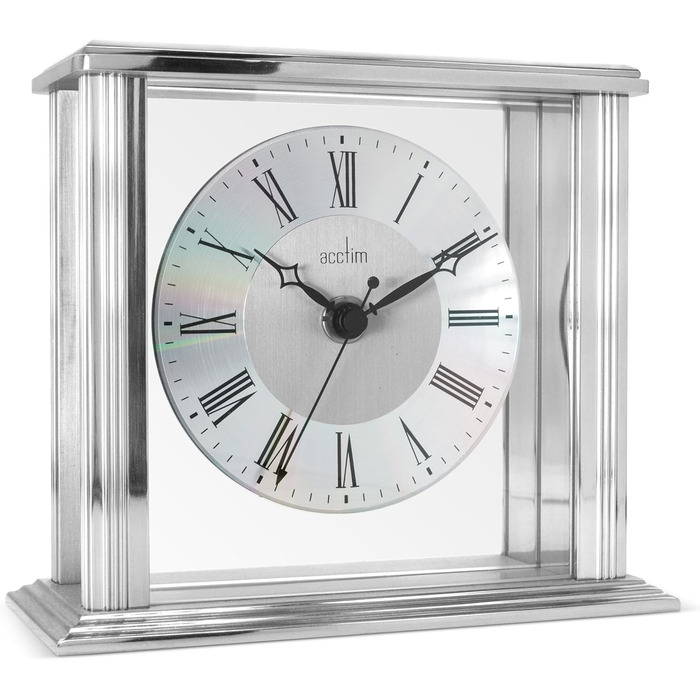 Acctim Hamilton Table Clock, Metal Glass Aluminum, Silver, 13.7 x 15.5 x 6.8
